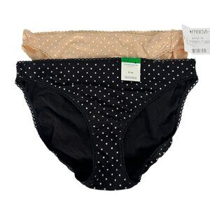 Charter Club Intimates NEW Lot of 2 Large Bikini Panty Brief Polka Dot Black Tan